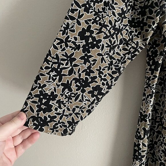 J Jill Wearever Collection Women L Black/Tan Floral Shark Bite Hem Shift Dress - Picture 4 of 9